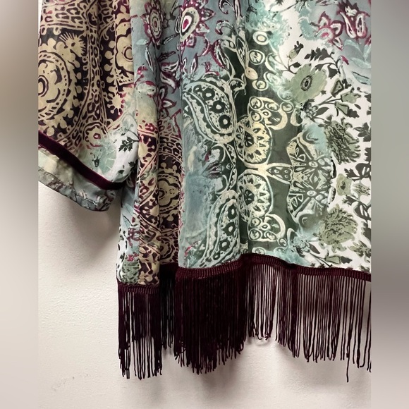 Loop 18 Sheer Kimono Fringe Hem Boho Hippie Women’s Size 17/19 Floral - Picture 5 of 9